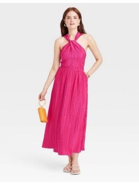 A NEW DAY Women's Pleated Halter Midi
Dress Pink Sz XXL